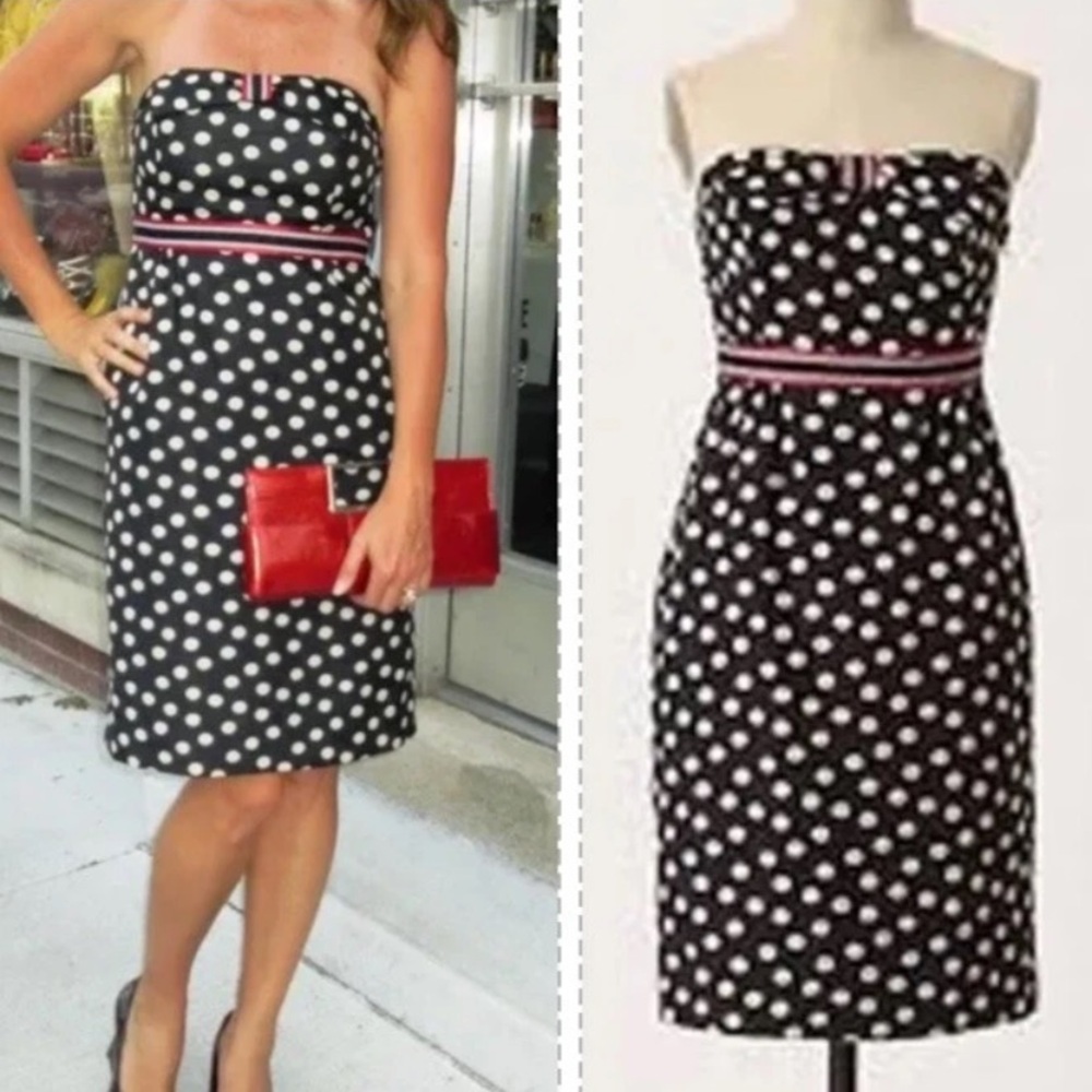 Anthropologie Maeve Strapless Polka Dot Dress with Bow Accent